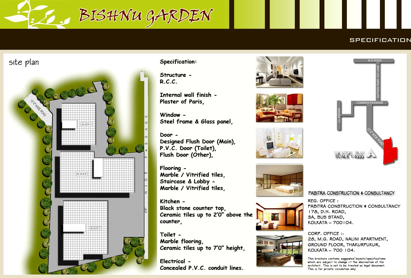Specification of Bishnu Garden Projects of Pabitra Group of Companies